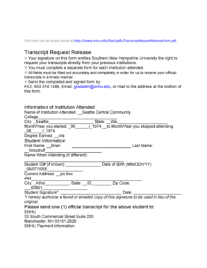 Transcript Request Release Form