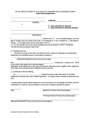Oregon Small Claims Declaration of Service