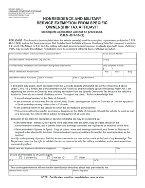 Colorado Nonresidence Military Tax Exemption Affidavit