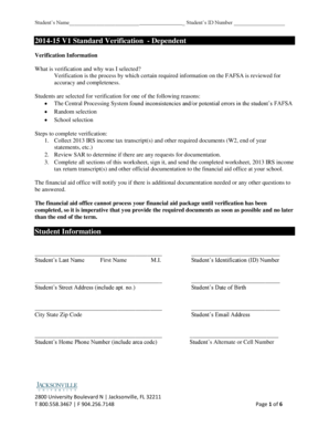 2014-15 Standard Verification Form - Dependent