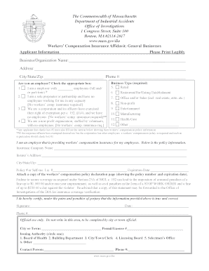 Massachusetts Workers Compensation Insurance Affidavit