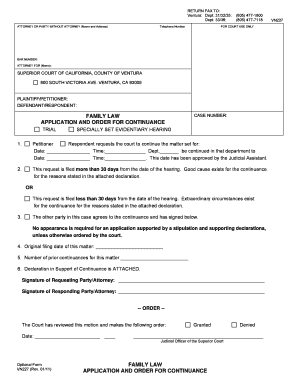 Application and Order for Continuance