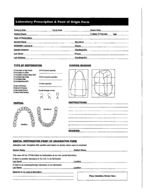 Dental Restoration Point of Origination Form