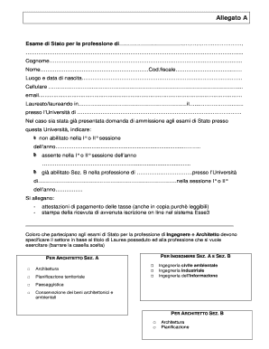 Modulo di domanda per l'esame di Stato