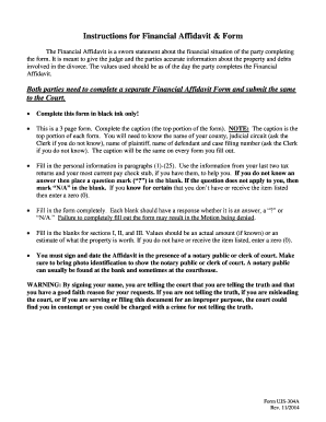 Financial Affidavit Form UJS-304A