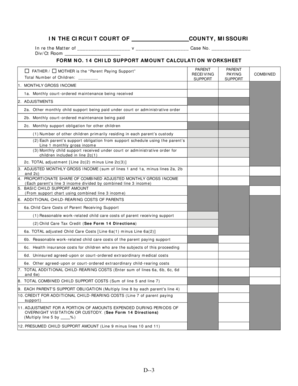Missouri Child Support Amount Calculation Worksheet