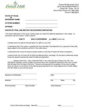Texas Waiver of Trial and Motion for Deferred Disposition
