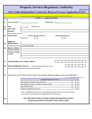 Sole Trader/Independent Contractor Renewal Licence Application Form