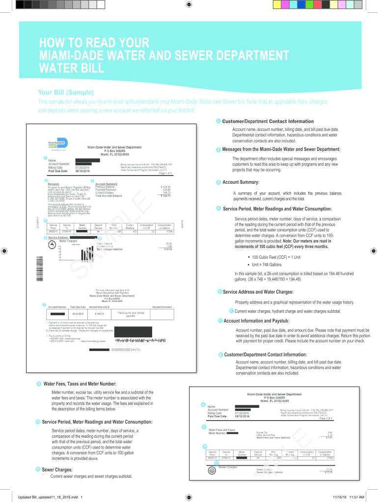 Fillable Online Miamidade Introduction To Your Water And Sewer Bill 