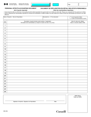 Document de déclaration en détail des effets personnels