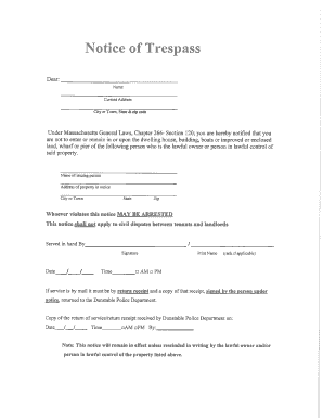 Fillable Online dunstable-ma Notice of Trespass - dunstable-ma Fax ...
