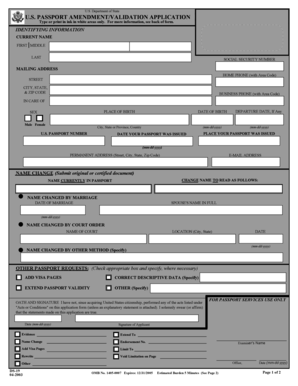 US Passport Amendment/Validation Application