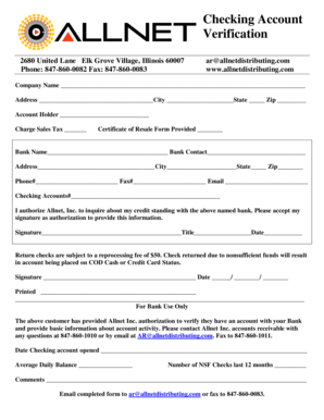 Checking Account Verification Form