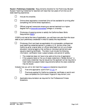 California Multiple Subject Teaching Credential Application Checklist