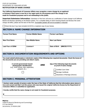 California Name Change Notification Form