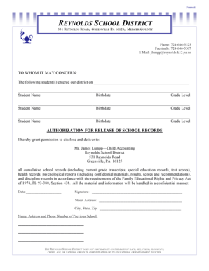 Authorization for Release of School Records