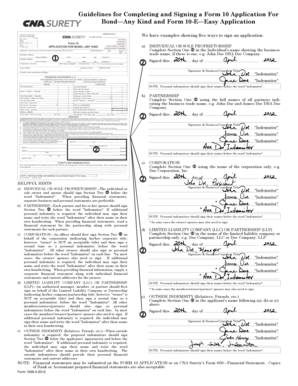 Form 10 Application for Bond