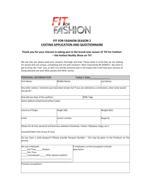 Fit for fashion season 2 casting application and questionnaire