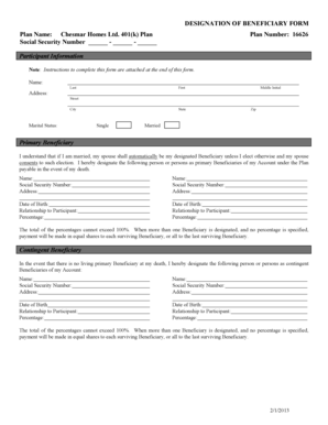 Designation of Beneficiary Form
