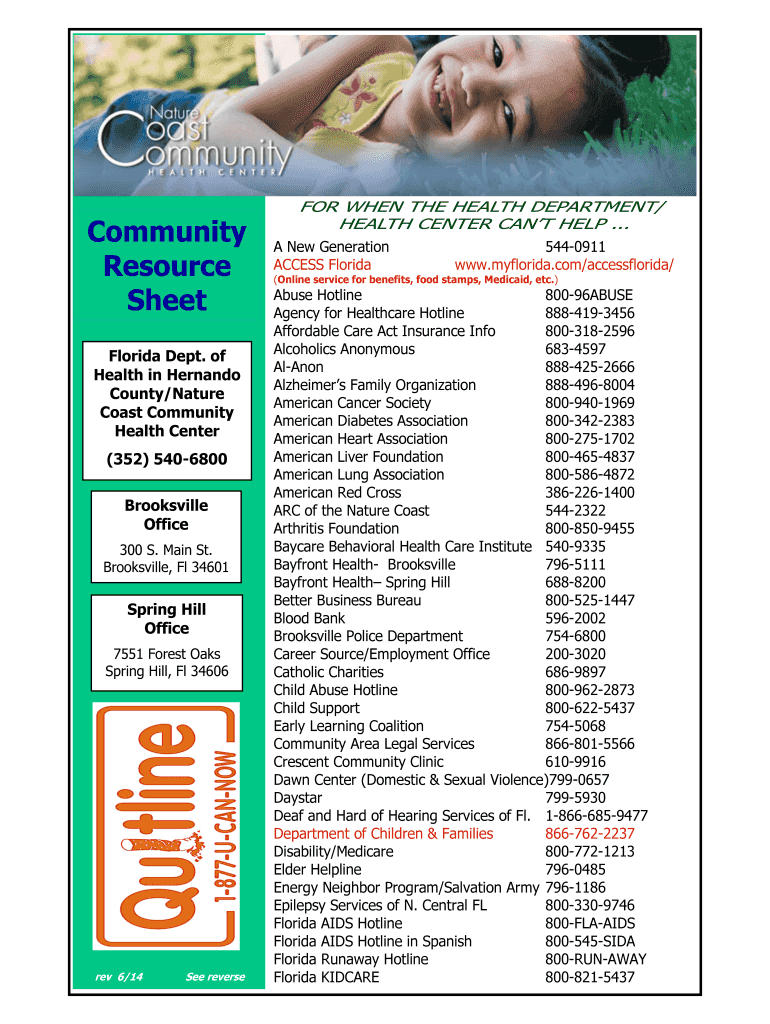 Fillable Online Community Resource Sheet - Hernando County Fax Email ...