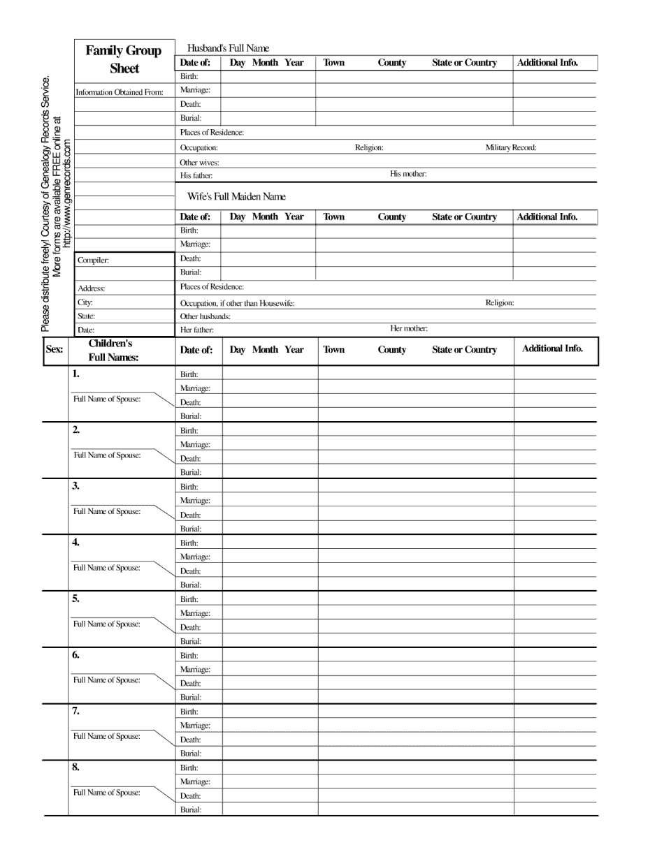 Fill In Family Group Sheet