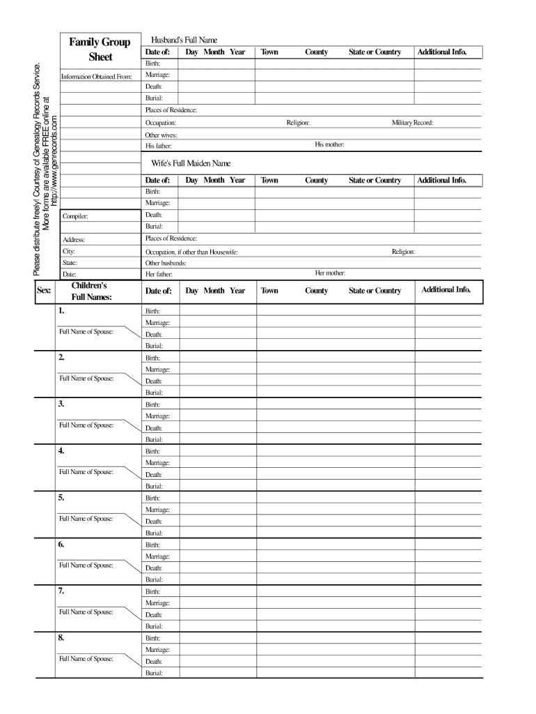 Family Group Sheet Fill Online Printable Fillable Blank PdfFiller