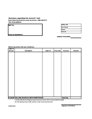 Boise State University Invoice Form