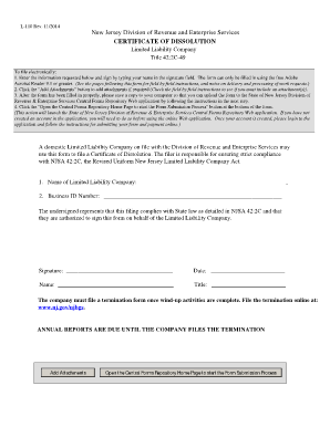 New Jersey Certificate of Dissolution