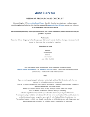 Used Car Pre-Purchase Checklist