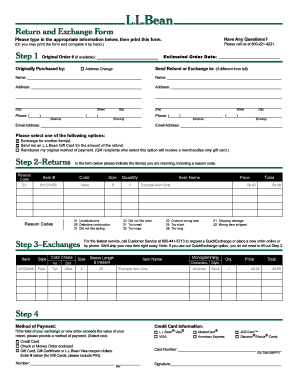 Return and Exchange Form