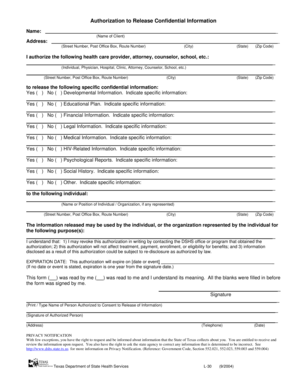 Authorization to Release Confidential Information