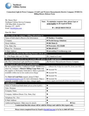 Connecticut Billing History Release Form