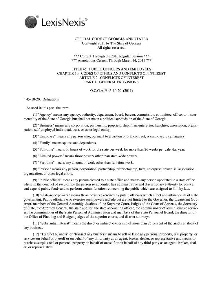 Fillable online ethics ga official code of georgia annotated copyright