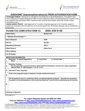 Suboxone Prior Authorization Form