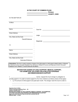 Motion for Change of Child Support Ohio