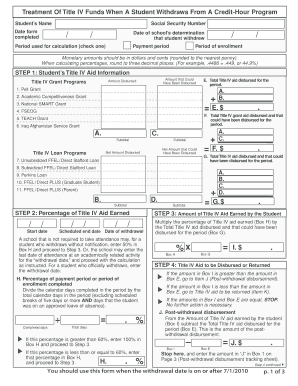 Title IV Funds Withdrawal Calculation Form