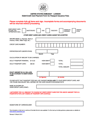 Debit/Credit Card Payment Form for Passport Issuance Fees