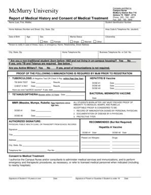 McMurry University Medical History and Consent Form