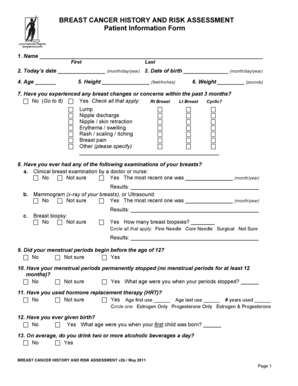 Breast Cancer History and Risk Assessment Form