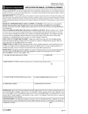 VA Form 10-8678 Annual Clothing Allowance Application