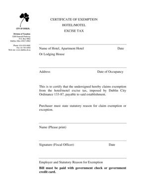 Hotel Motel Excise Tax Exemption Certificate