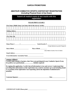 Amateur Combative Sports Contestant Registration