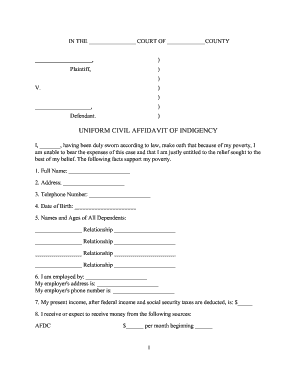 Uniform Civil Affidavit of Indigency