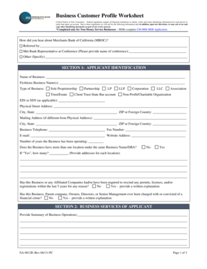 Business Customer Profile Worksheet