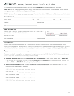 NYSEG Autopay Electronic Funds Transfer Application