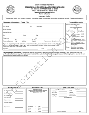 New Jersey Open Public Records Act Request Form