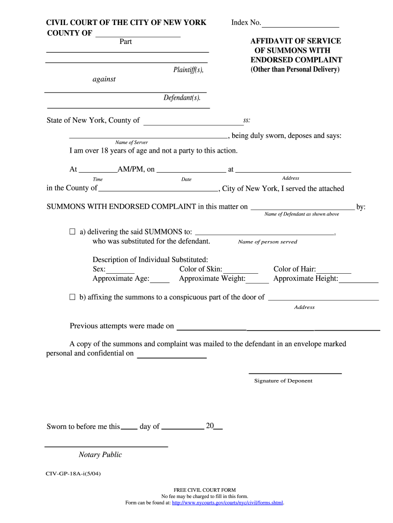 Summons And Endorsed Complaint New York Fill Online, Printable