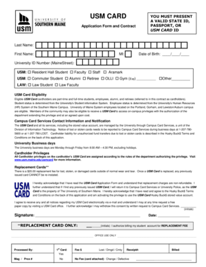 USM Card Application Form and Contract