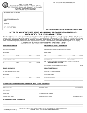 California Notice of Manufactured Home Installation