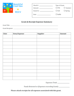 Grant Receipt Expense Summary Form